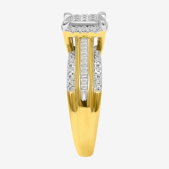 1/2 CT.T.W. Natural Diamond Cushion Shape Side Stone Halo Engagement Ring in 10K or 14K Gold