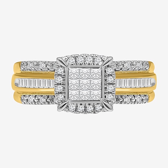 1/2 CT.T.W. Natural Diamond Cushion Shape Side Stone Halo Engagement Ring in 10K or 14K Gold