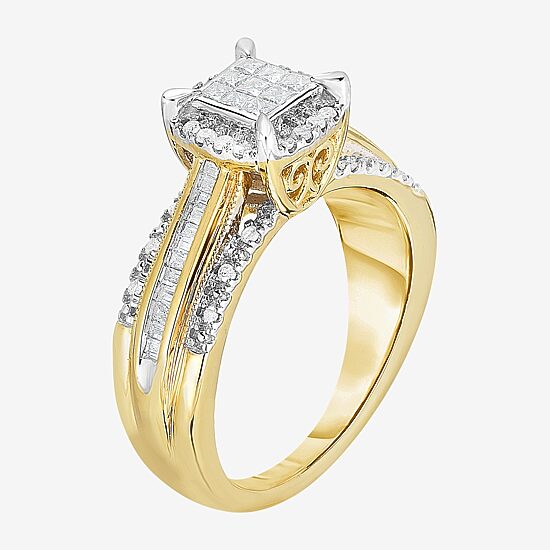 1/2 CT.T.W. Natural Diamond Cushion Shape Side Stone Halo Engagement Ring in 10K or 14K Gold