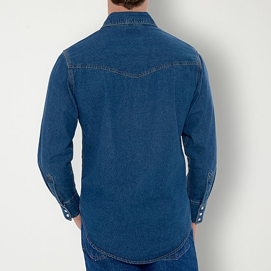 Ely Cattleman Denim Washed Snap Mens Long Sleeve Classic Fit Button-Down Shirt