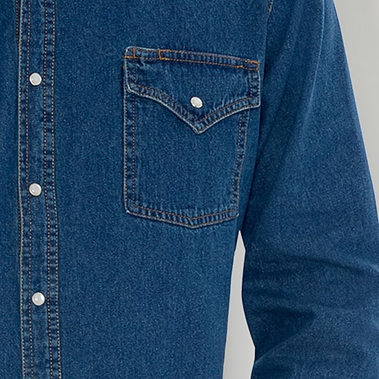 Ely Cattleman Denim Washed Snap Mens Long Sleeve Classic Fit Button-Down Shirt