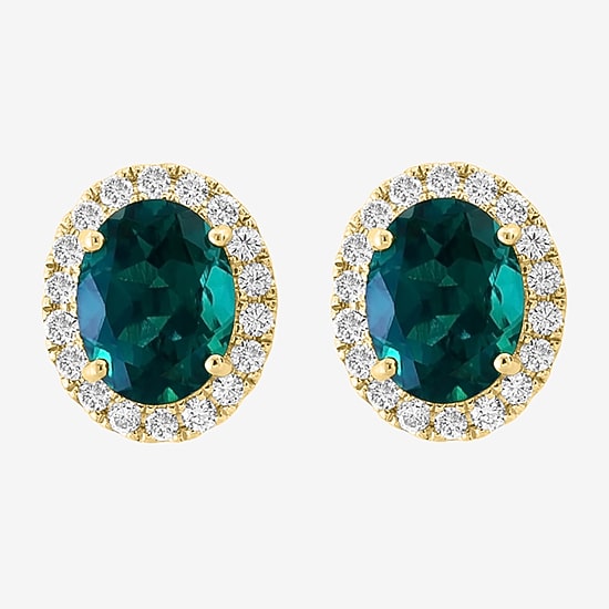 Effy Final Call Gemstone & 1/2 CT. T.W. Diamond 14K Gold Oval Stud Earrings
