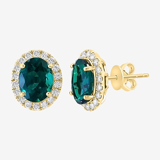 Effy Final Call Gemstone & 1/2 CT. T.W. Diamond 14K Gold Oval Stud Earrings