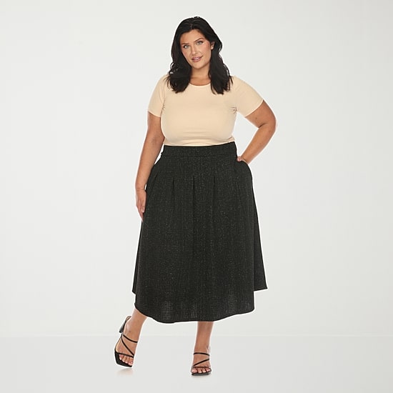 White Mark Womens Plus High Rise Midi Flared Skirt