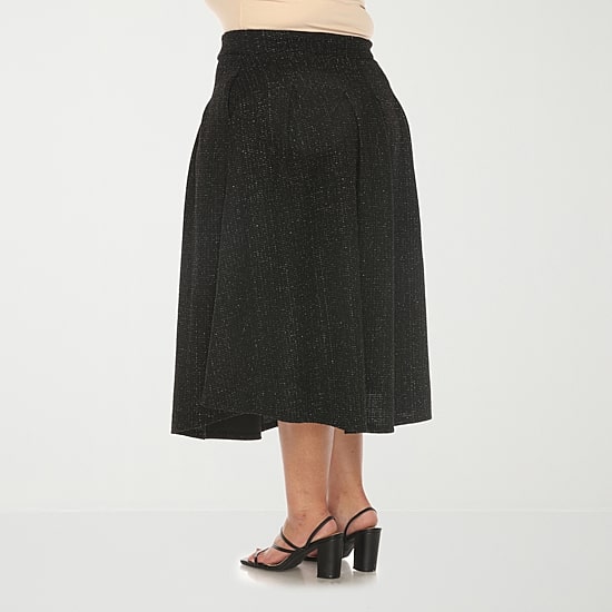 White Mark Womens Plus High Rise Midi Flared Skirt
