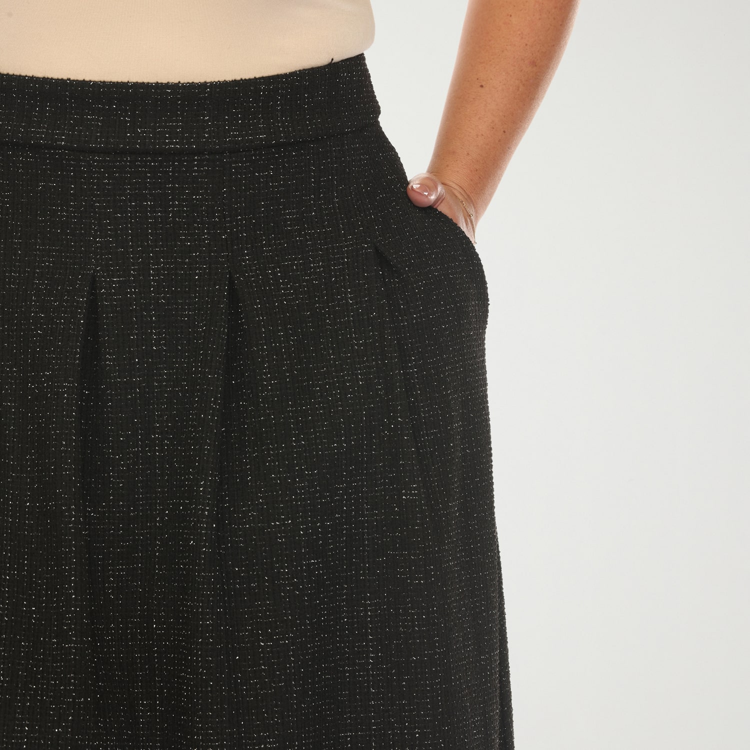 White Mark Womens Plus High Rise Midi Flared Skirt