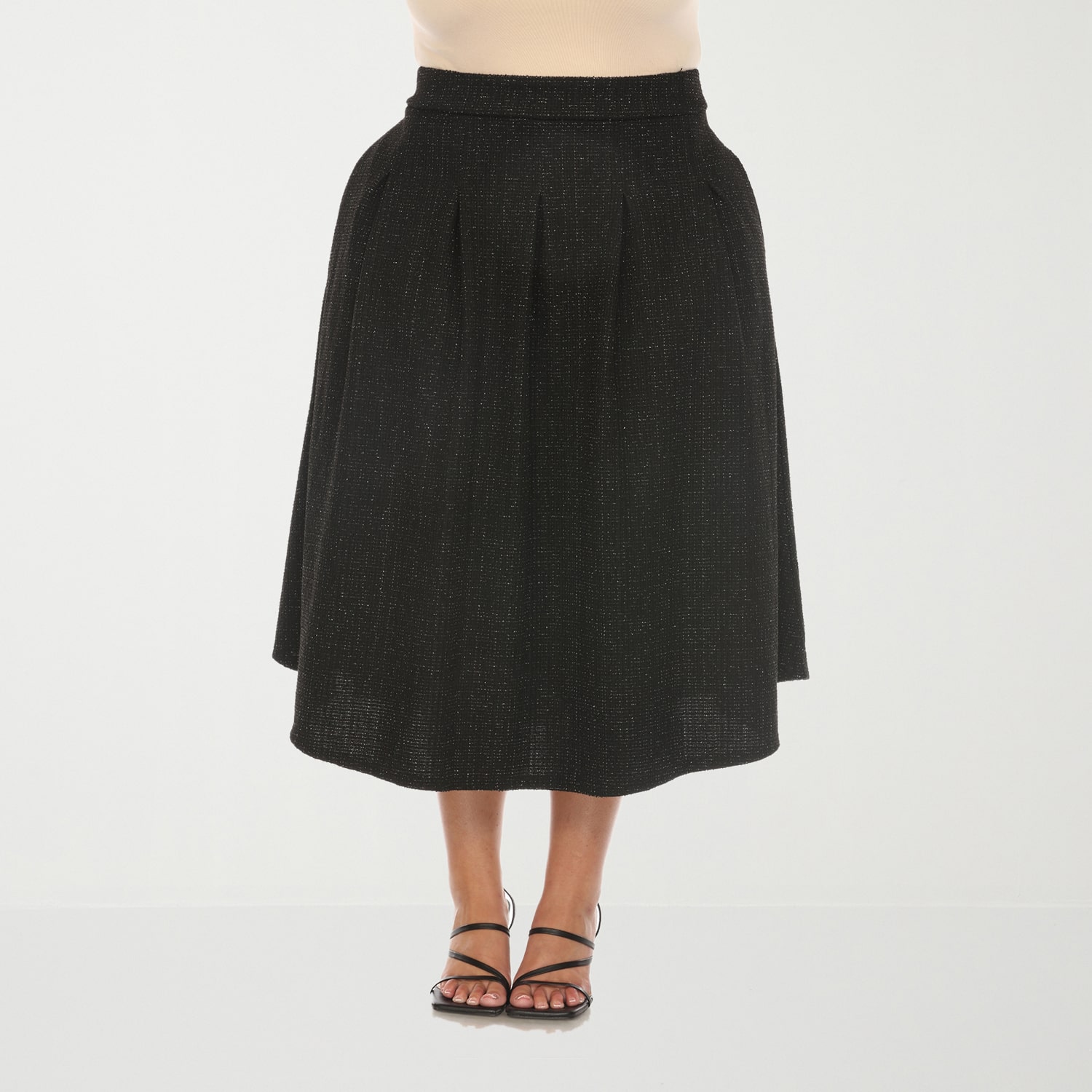 White Mark Womens Plus High Rise Midi Flared Skirt