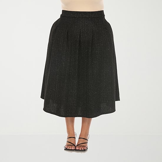 White Mark Womens Plus High Rise Midi Flared Skirt