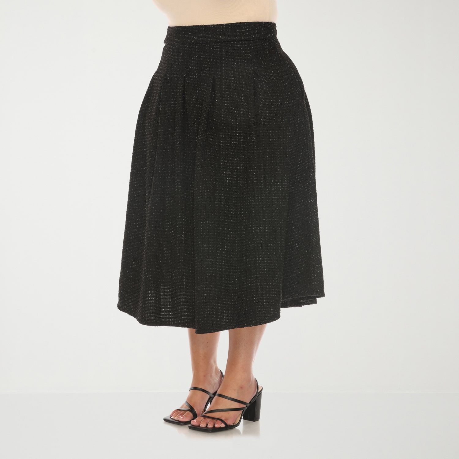White Mark Womens Plus High Rise Midi Flared Skirt