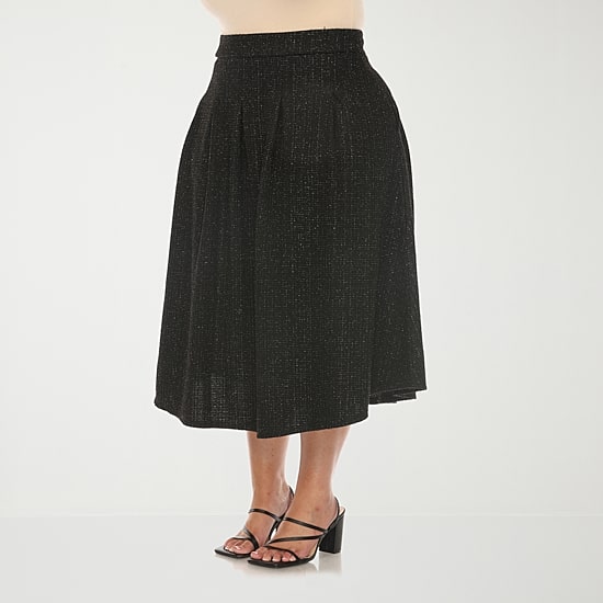 White Mark Womens Plus High Rise Midi Flared Skirt