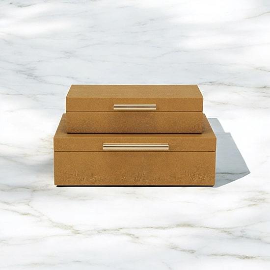 Cheungs Camel Brown Faux Shagreen Rectangular 2-pc. Decorative Box