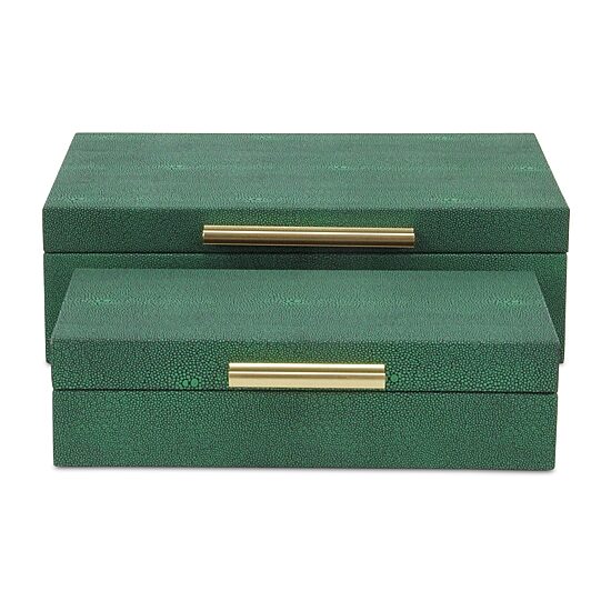 Cheungs Green Faux Shagreen Rectangular 2-pc. Decorative Box