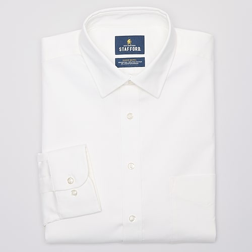 Stafford Sweat Repel Advanced Performance Mens Regular Fit Stretch Fabric Wrinkle Free Long Sleeve Dress Shirt, 16-16.5 32-33, White