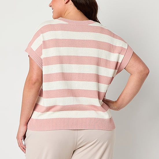 Stylus Plus Womens Crew Neck Short Sleeve Pullover Sweater