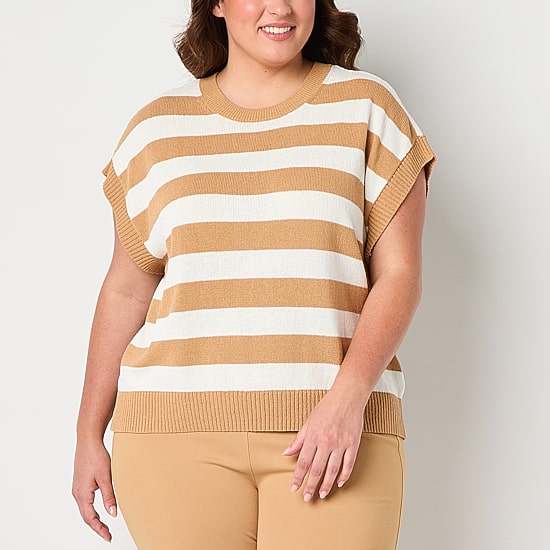 Stylus Plus Womens Crew Neck Short Sleeve Pullover Sweater