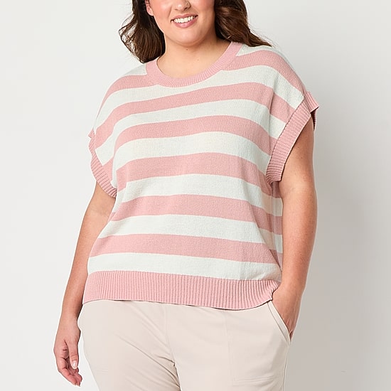 Stylus Plus Womens Crew Neck Short Sleeve Pullover Sweater