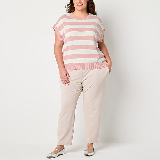 Stylus Plus Womens Crew Neck Short Sleeve Pullover Sweater