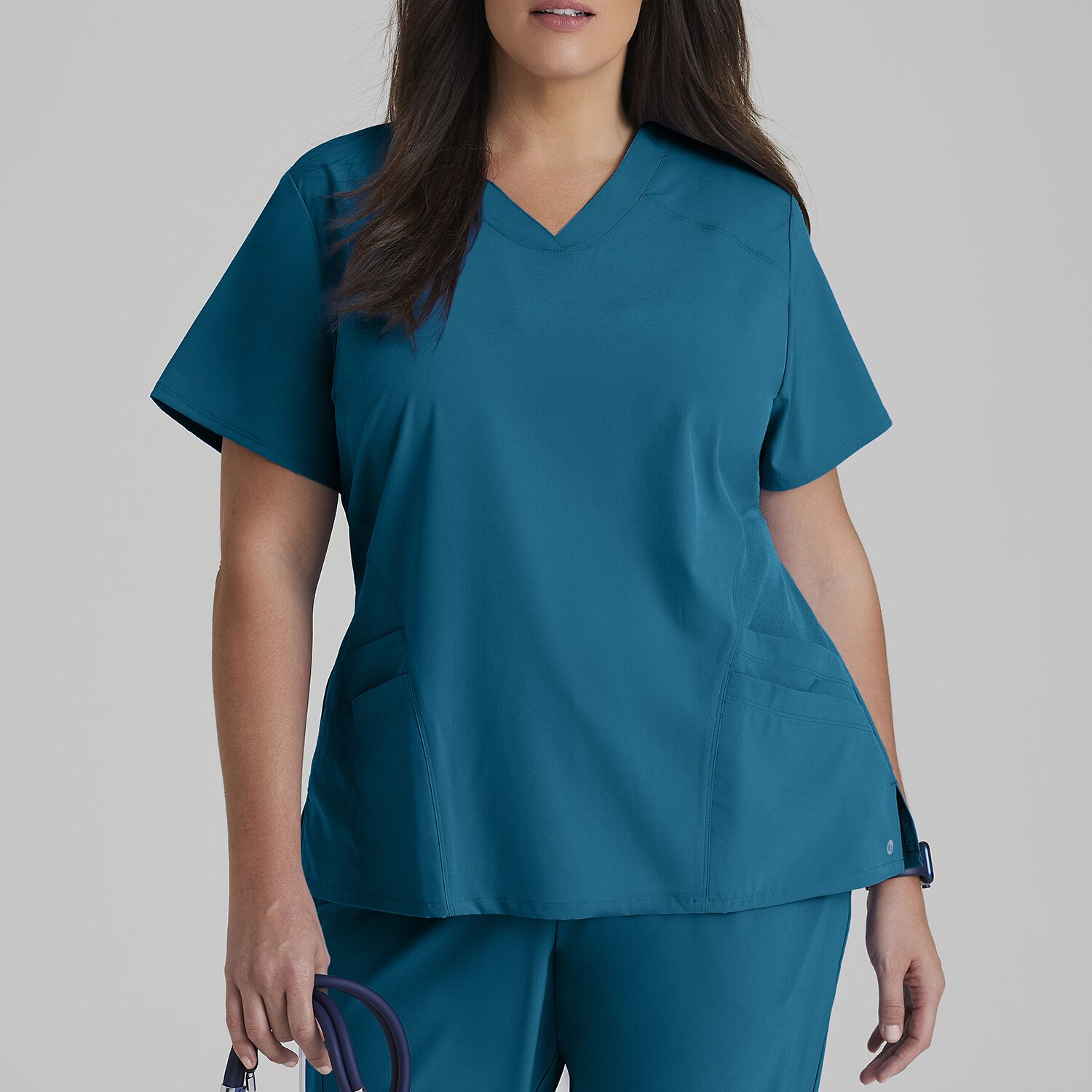 Barco One 5106 Pulse 5-Pocket Womens Plus Tall V Neck Short Sleeve Tag Free STRETCH FABRIC Moisture Wicking Scrub Top