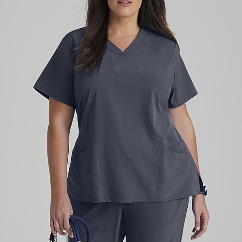 Barco One 5106 Pulse 5-Pocket Womens Plus V Neck Short Sleeve Tag Free Stretch Fabric Moisture Wicking Scrub Top, 3x-large, Black