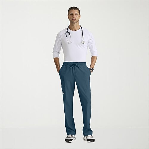 Skechers Skp718 Compass 5-Pocket Elastic Waistband Straight Leg Mens Stretch Fabric MOISTURE_WICKING Scrub Pant, Medium, Blue