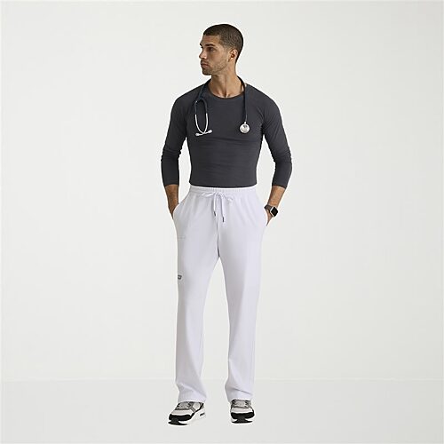 Skechers Skp718 Compass 5-Pocket Elastic Waistband Straight Leg Mens Big and Tall Stretch Fabric Moisture Wicking Scrub Pant, 5x-large, White