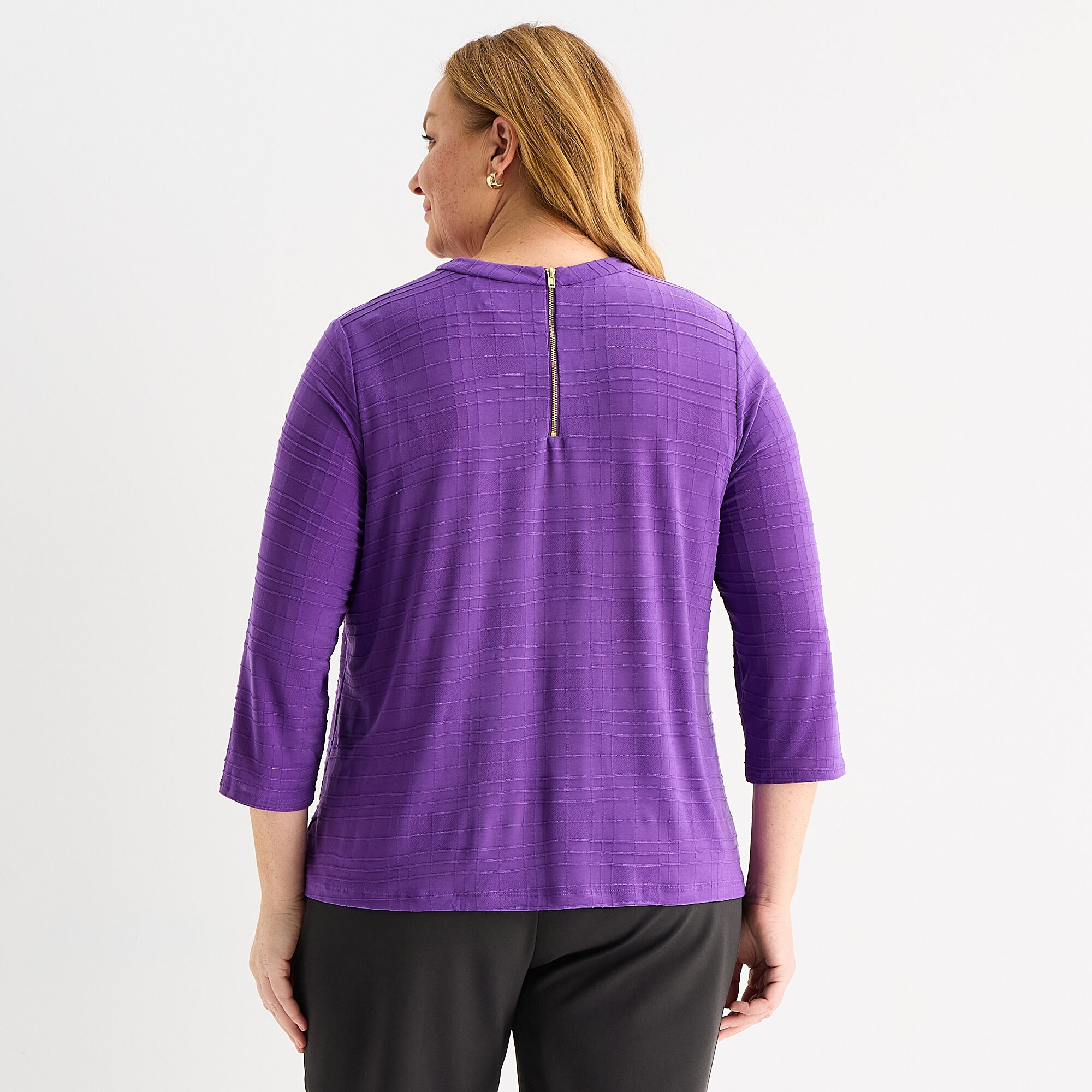 Liz Claiborne Womens Plus Crew Neck 3/4 Sleeve Blouse