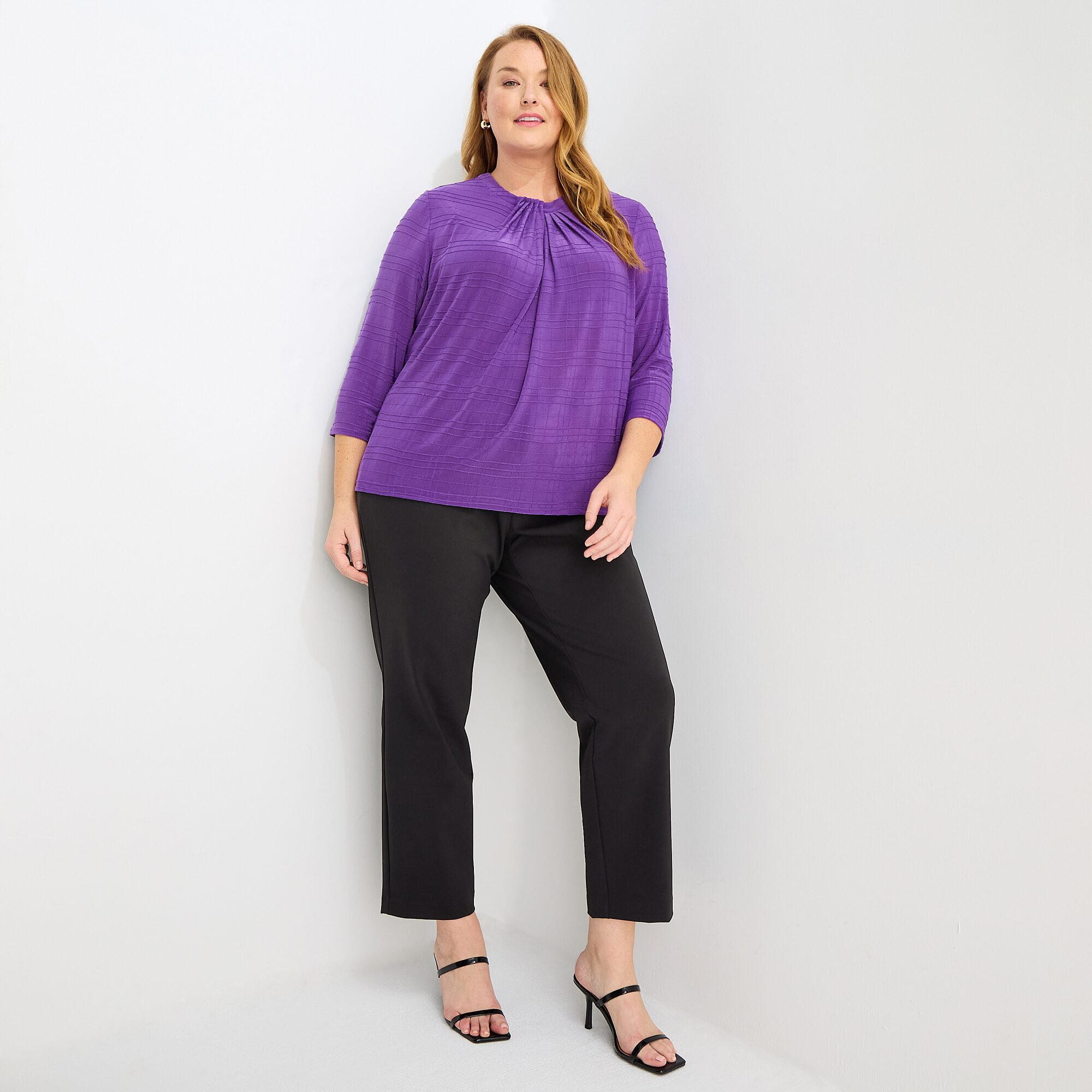 Liz Claiborne Womens Plus Crew Neck 3/4 Sleeve Blouse