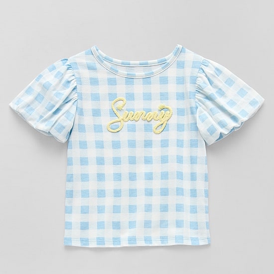 Okie Dokie Girls Crew Neck Puff Sleeve Graphic T-Shirt
