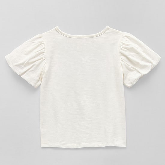 Okie Dokie Girls Crew Neck Puff Sleeve Graphic T-Shirt