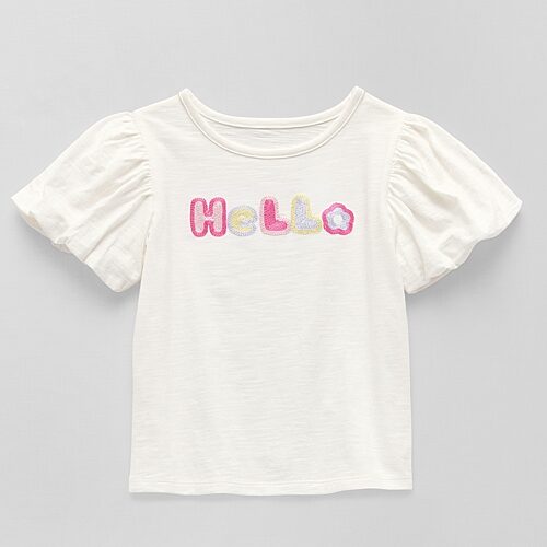 Okie Dokie Girls Crew Neck Puff Sleeve Graphic T-Shirt, 3t, White
