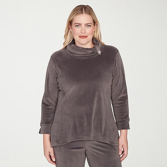 Alfred Dunner Calm Luxe Womens Cowl Neck 3/4 Sleeve T-Shirt
