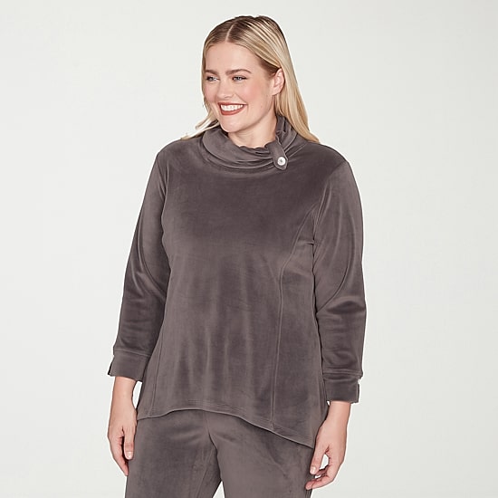 Alfred Dunner Calm Luxe Womens Cowl Neck 3/4 Sleeve T-Shirt