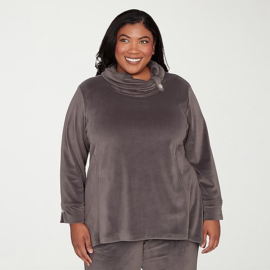 Alfred Dunner Calm Luxe Womens Plus Cowl Neck 3/4 Sleeve T-Shirt