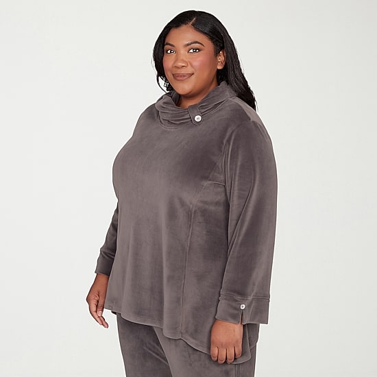 Alfred Dunner Calm Luxe Womens Plus Cowl Neck 3/4 Sleeve T-Shirt