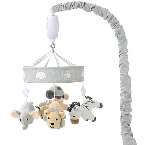 The Peanutshell Jungle Safari Musical Baby Mobile - Grey