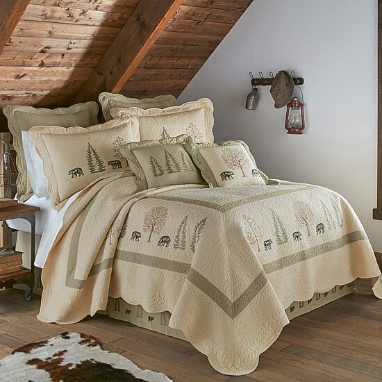 Donna Sharp Bear Creek Embroidered Tailored King Cotton 18" Bed Skirt