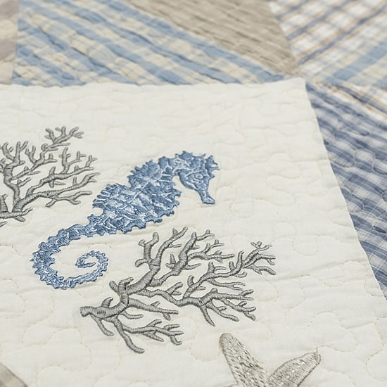 Donna Sharp Coastal Star Twin Embroidered Pieced Cotton Quilt Set