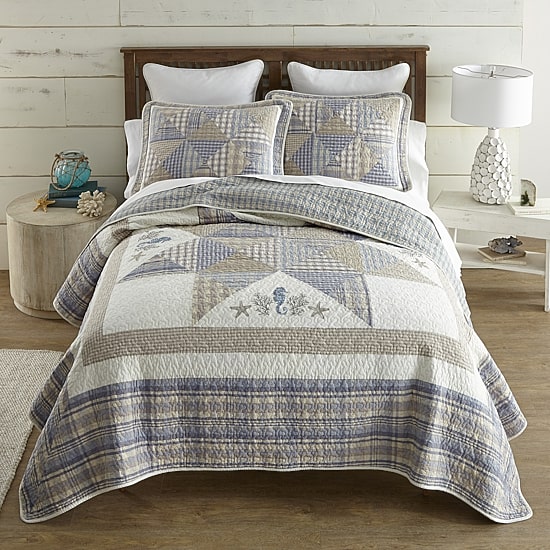 Donna Sharp Coastal Star Twin Embroidered Pieced Cotton Quilt Set