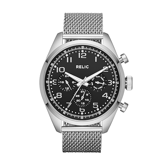 Relic By Fossil Mens Multi-Function Brown Leather Strap Watch Zr15925