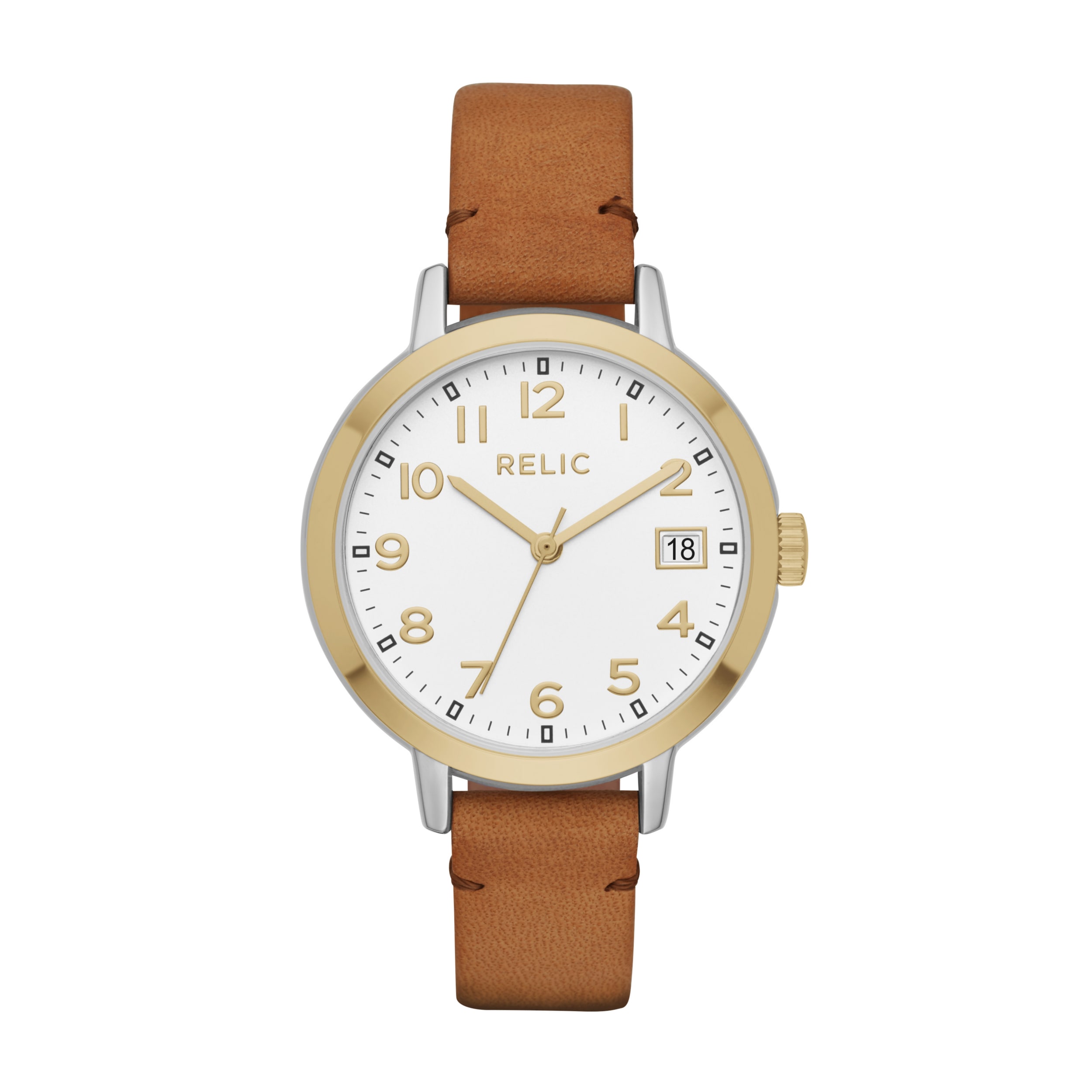 Relic By Fossil Womens Brown Leather Strap Watch Zr12216