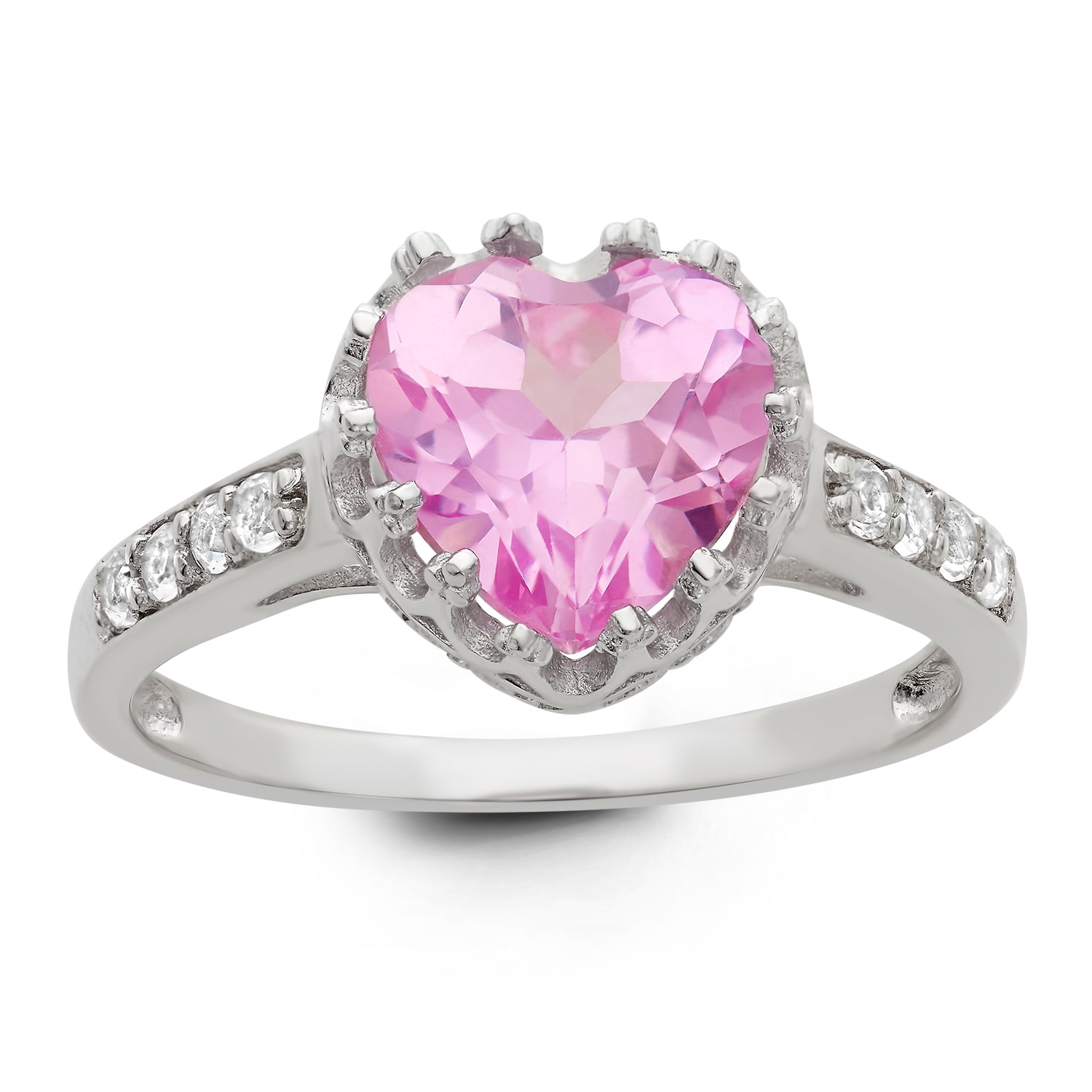 Womens Lab Created Pink Sapphire Sterling Silver Heart Cocktail Ring