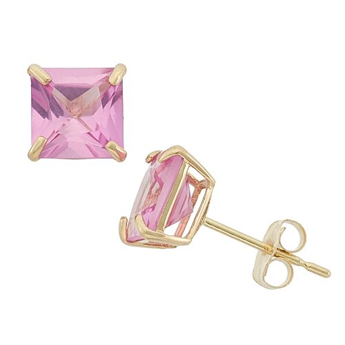 Lab Created Pink Sapphire 10K Gold 6mm Stud Earrings, One Size