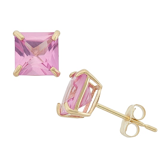 Lab Created Pink Sapphire 10K Gold 6mm Stud Earrings