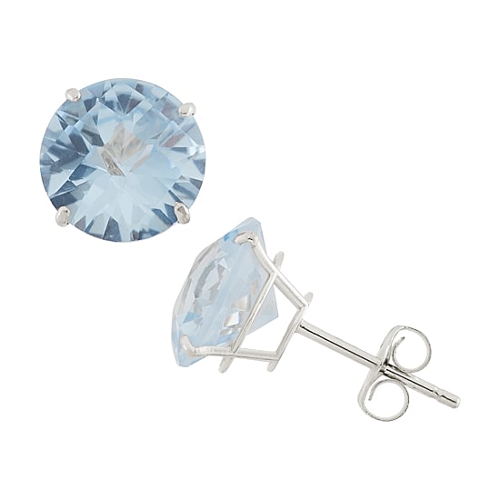 Lab Created Blue Aquamarine 10K Gold 8mm Stud Earrings