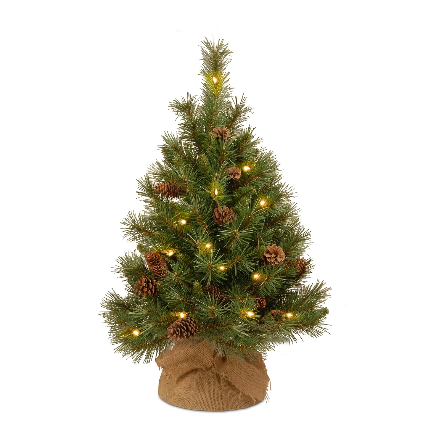 National Tree Co. Pine Cone Burlap 3 Foot Pre-Lit Pine Christmas Tree