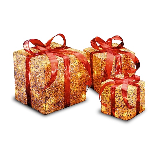 National Tree Co. Gold Sisal Gift Boxes Christmas Yard Art