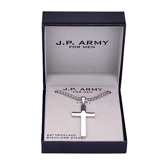 J.P. Army Men's Jewelry Stainless Steel 24 Inch Link Cross Pendant