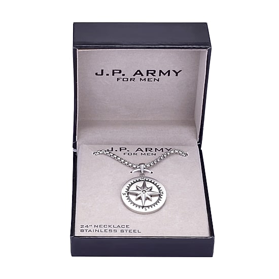 J.P. Army Men's Jewelry Compass Stainless Steel 24 Inch Link Pendant Necklace