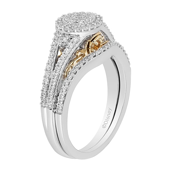 Womens 1/2 CT. T.W. Natural White Diamond 10K Two Tone Gold Round Beauty and the Beast Bridal Set