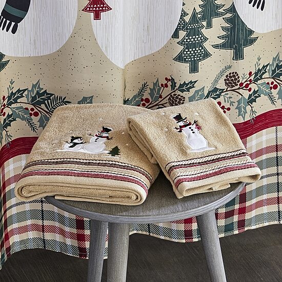 Saturday Knight Rustic Plaid Snowman 2-pc. Hand Towel